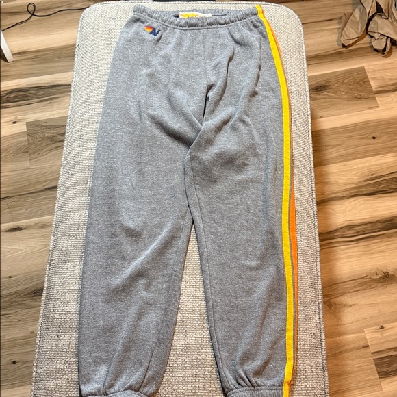 Aviator Nation 5 Stripe Rainbow Sweatpants Heathered Gray Women’s Large - Picture 3 of 6
